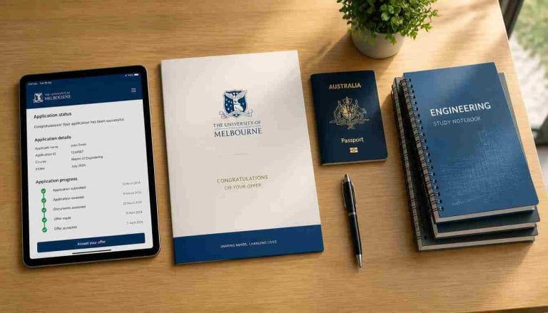 Australia student visa requirements for international students with study documents and passport on desk
