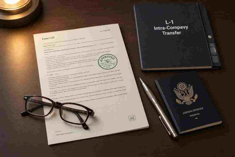 Approved Form I-129 petition demonstrating compliance with l1 visa requirements usa