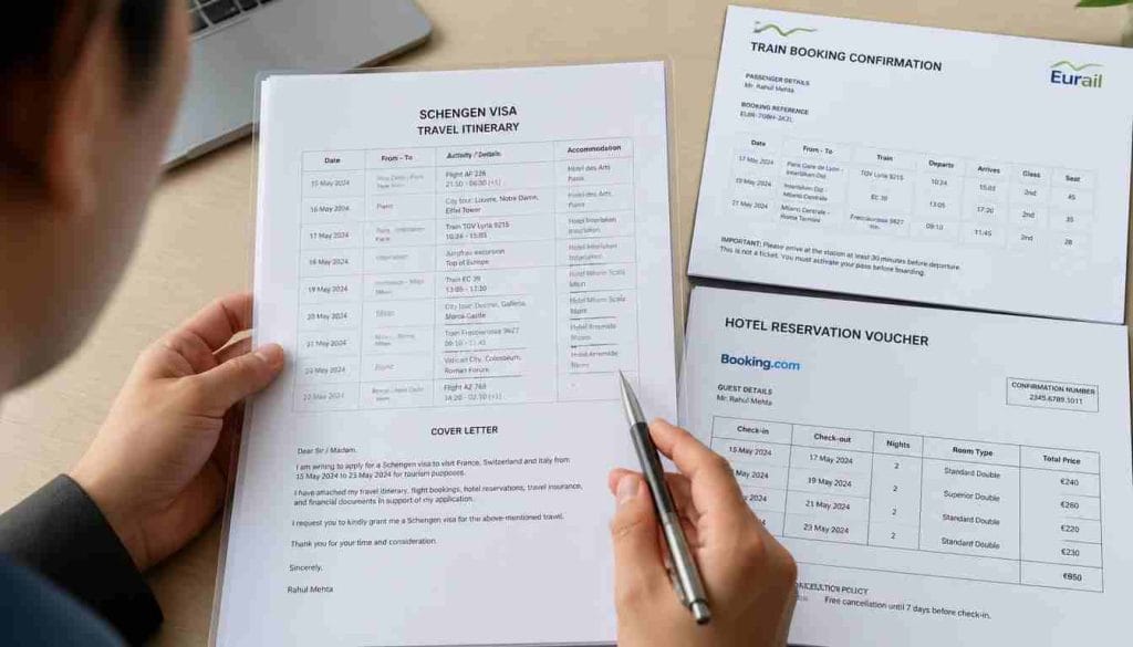 Schengen tourist visa cover letter format with day wise travel itinerary and supporting documents