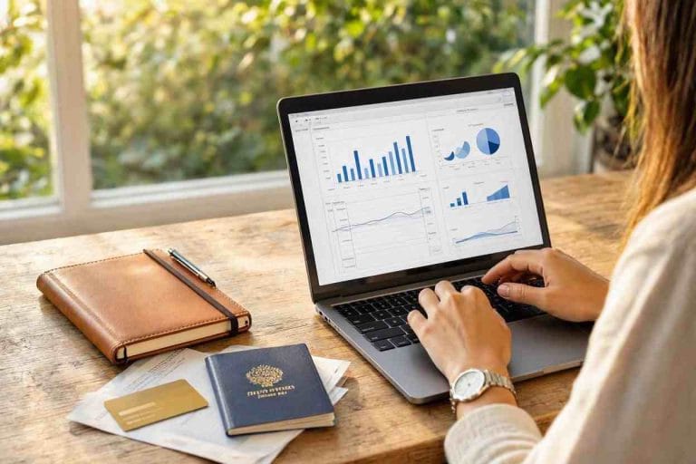 Tourist visa financial requirements planning with travel budget and bank balance proof