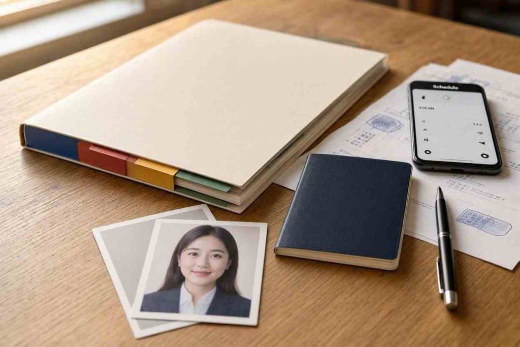Organized financial and employment documents prepared for USA B1/B2 Visa Requirements consular interview