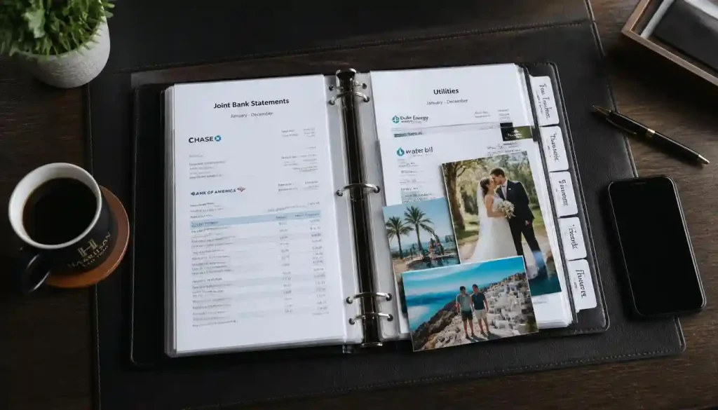Organized binder showing bona fide marriage evidence for the i-485 application