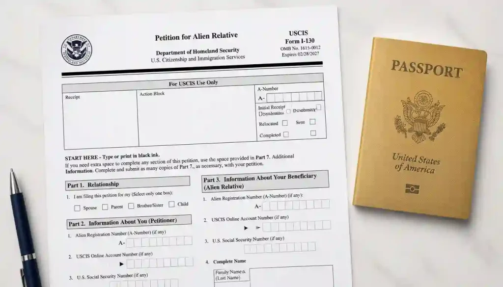 Filing Form I-130 and financial requirements to sponsor family for US green card.