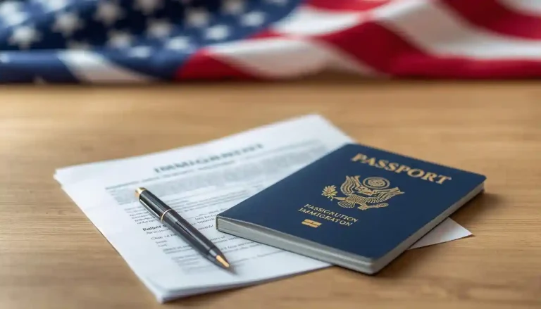 Form I-131 Humanitarian Parole application documents with a U.S. passport on a desk
