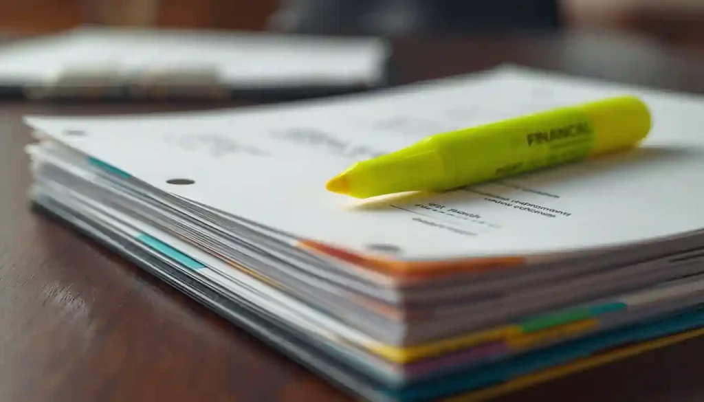 Organized Tier 1 financial documents with yellow highlighter for I-130 RFE response