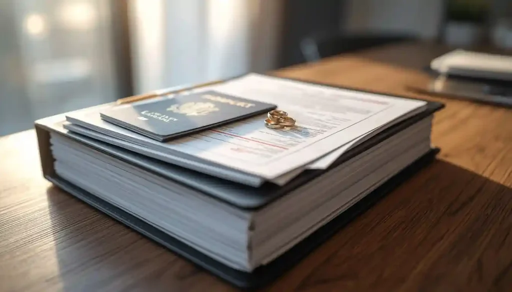 Organized legal binder and documents required for the US marriage green card interview