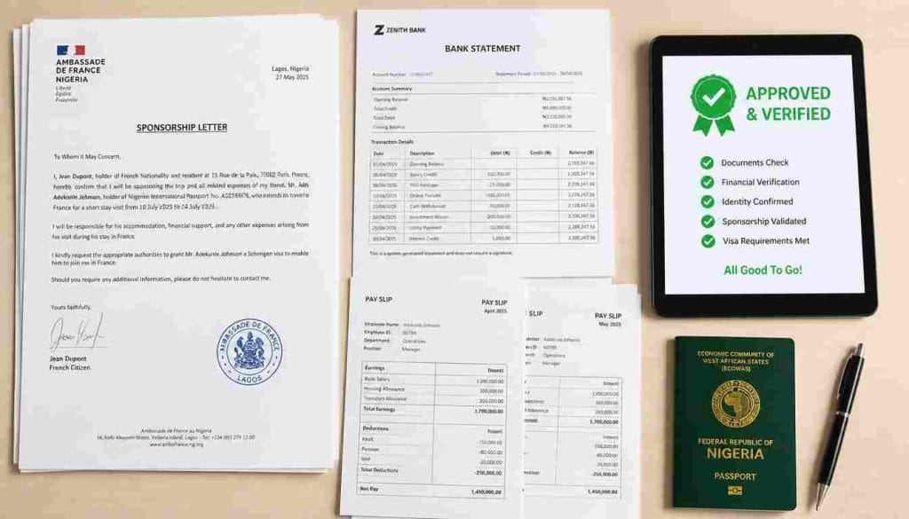 Formal Schengen visa sponsorship letter and financial sponsor documents checklist verification