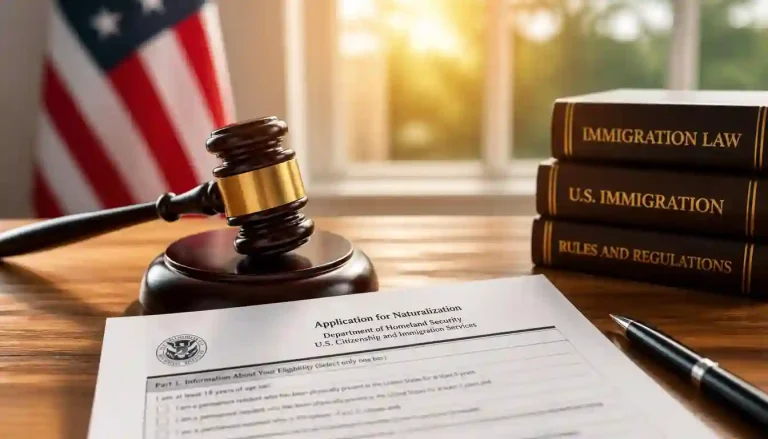 Legal documents and an American flag representing U visa eligibility for victims of qualifying crimes.