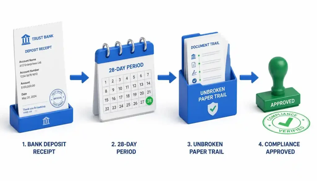 Step by step audit trail and cooling off period for UK visa cash deposits