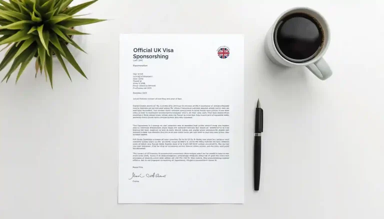 UK visit visa sponsorship letter on office desk