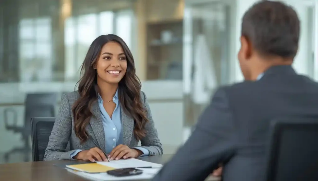 A confident applicant accurately answering us citizenship interview civics questions and english test in front of a friendly USCIS officer.