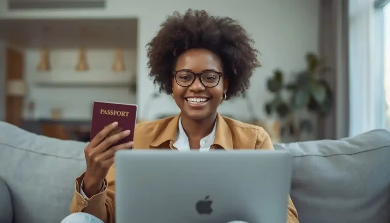 A happy green card holder reading the exact us citizenship naturalization complete guide for a fast US passport approval.