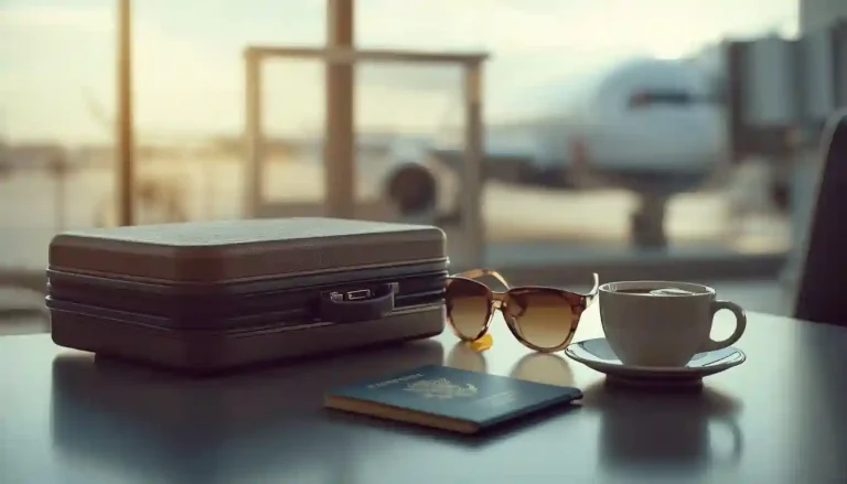 Frequent traveler setup at an airport lounge representing the France 5 year multiple entry Schengen visa requirements.