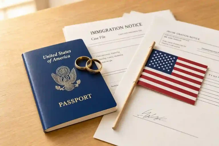 Complete guide on how to apply for us k1 fiance visa showing US passport and wedding rings.