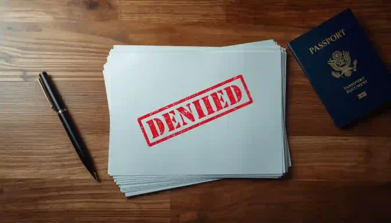 A red rejected stamp on an application form representing k1 visa denial reasons and what to do next.