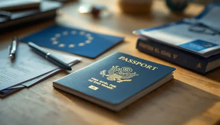 A traveler organizing passport and necessary documents for the Schengen visa renewal process.